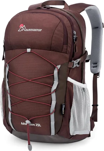 MOUNTAINTOP Mochila de senderismo de 25 litros, mochila de viaje ligera para hombres y mujeres, mochileros al aire libre, camping Granate