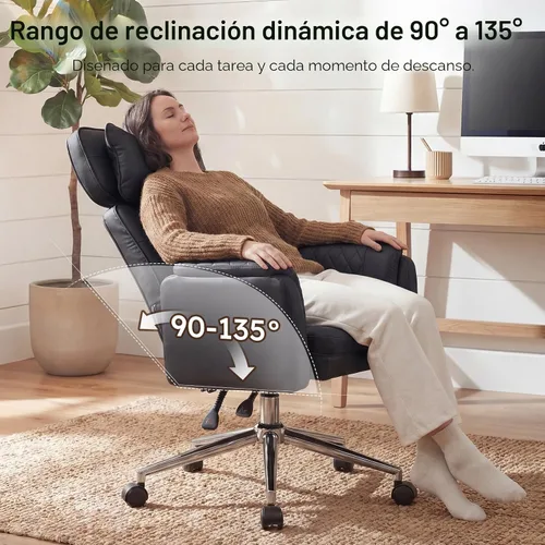 Miniatura 6 de Silla de oficina grande y alta, silla de oficina ejecutiva de cuero cruzado con respaldo alto con reposabrazos y ruedas, silla ergonómica
