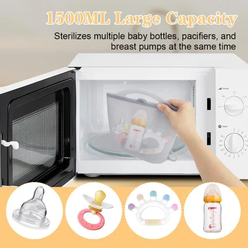 Miniatura 2 de Bolsa esterilizadora de vapor de silicona para microondas, bolsas reutilizables de 50.7 fl oz para biberones, extractor de leche, chupetes