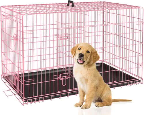 Miniatura 28 de BestPet Jaula para perros 18 pulgadas Negro Perrera de metal plegable con puertas individuales, pestillos seguros de perno deslizante