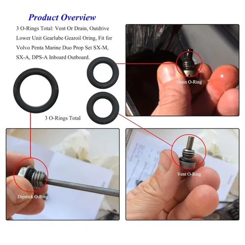 Miniatura 2 de 3 O-Rings Total: Dipstick #3852045, Vent #3855081, Drain #3855081, Vent Or Drain, Outdrive Lower Unit Gearlube Gearoil O-ring,Fit for Volvo Penta