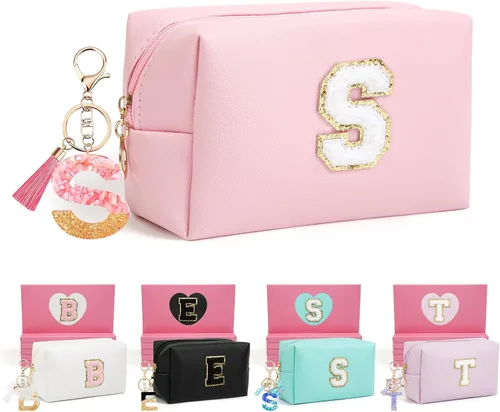 Miniatura 34 de AIBFRID 2 piezas de bolsas de maquillaje iniciales para mujeres, regalos de cumpleaños para niñas de 4 5 6 7 8 9 10 11 12 años, bolsas de cosméticos