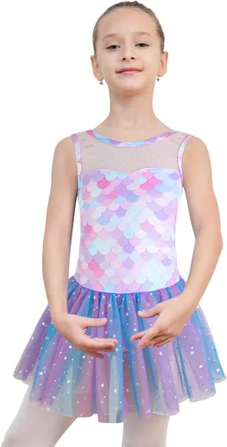Miniatura 3 de EQSJIU Ballet Leotard with Tutu Skirt for Girls Dance Gymnastics Toddlers Sparkly Snowflake Party Dress Outfit Kids