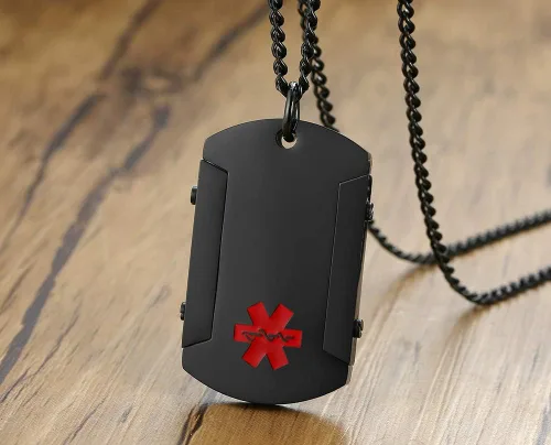 Miniatura 113 de VNOX Collar con colgante personalizado de acero inoxidable con grabado personalizado para identificación de alerta médica de emergencia para hombres
