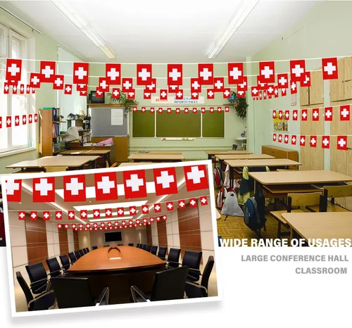 Miniatura 2 de Banderín de Bandera de Cuerda de Suiza, Pequeñas Mini Banderas Suizas Banderín Guirnalda, Decoración Nacional del País para Escuela, Fiesta, Eventos