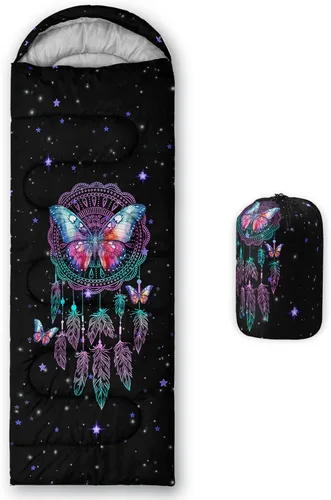 Miniatura 29 de HOSIMA Saco de dormir de mariposa para adultos y niños para campamento, saco de dormir ultraligero gótico negro para clima frío y verano.