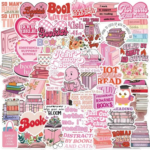 Miniatura 8 de Lindas calcomanías estéticas de libro de lectura para adultos, 50 calcomanías para amantes de la lectura para profesores, libros de amor, Funimost