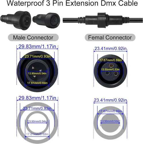 Miniatura 2 de Cable de cable de luces de escenario al aire libre, cable DMX aterproof de 3.3 ft/3.2 pies con XLR macho para luz Par LED impermeable usada por