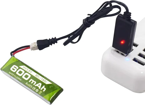 Miniatura 3 de 2 unidades 1S 3.8V 80C 600mAh batería de litio con conector JST-PH 2.0 enchufe y cable de carga USB para Cineahoop Tinyhawk Mini FPV Racing Drone RC