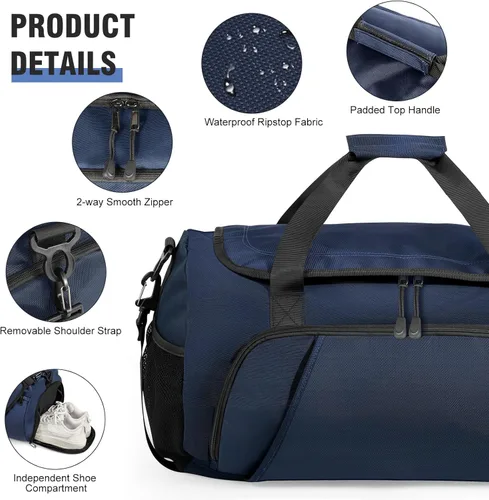 Miniatura 3 de Bolsa de gimnasio para hombres y mujeres con compartimento para zapatos y bolsillo húmedo, bolsa de gimnasio deportiva resistente al agua, bolsa