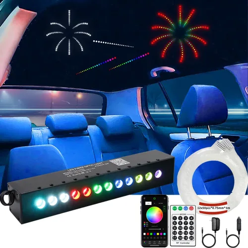 Miniatura 9 de AZIMOM - Kits de estrella fugaz de meteorito RGB con 12 LED, 96 piezas de 0.04 pulgadas, 13.1 pies de fibra óptica multicolor, kits de estrella