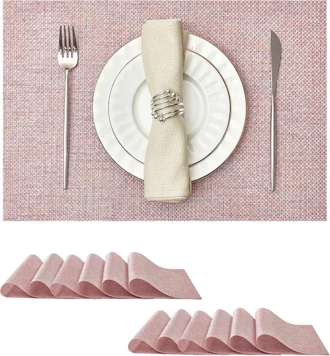 Miniatura 15 de Leetaltree Juego de 4 manteles individuales tejidos de vinilo iridiscente rosa brillante, impermeables, lavables, para bodas, aniversarios, uso
