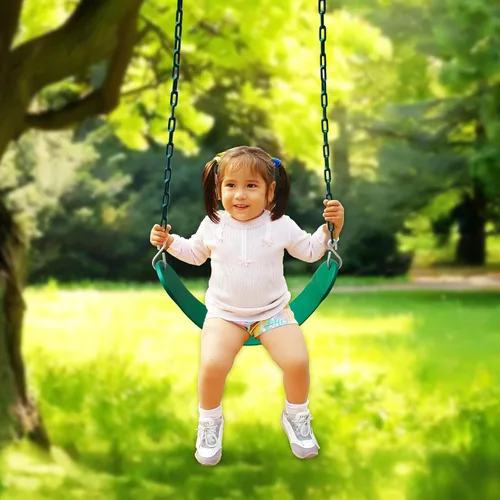 Miniatura 6 de Juego de columpio para niños pequeños para exteriores - Asiento de respaldo alto con cubo completo con 4 correas colgantes y ganchos para niños