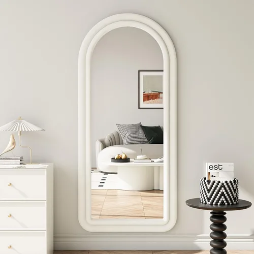 Miniatura 2 de Koonmi Espejo de longitud completa de 56 x 24 pulgadas, espejos de pared de franela, espejo de cuerpo completo arqueado de terciopelo con soporte
