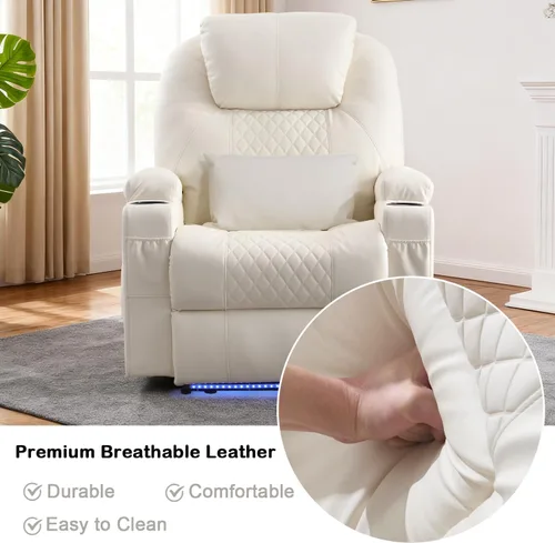 Miniatura 7 de Silla reclinable eléctrica con calor y masaje para adultos, asiento de cine en casa con luces LED, portavasos, bolsillo lateral, puerto USB, sofá