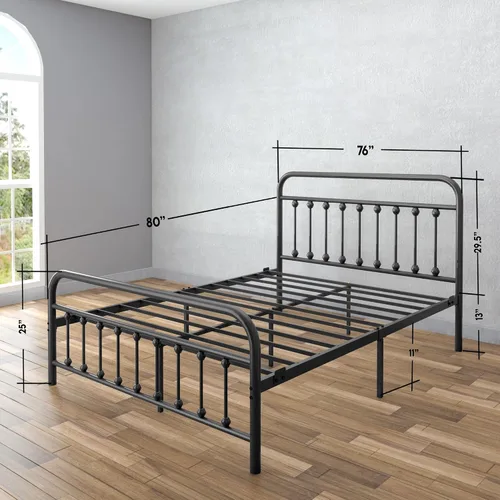 Miniatura 2 de AMBEE21 Golden Gate Beds Marco de Cama de Metal de Estilo Vintage Tamaño King con Cabecera y Pie de Cama de Hierro Forjado – Cama de Plataforma Negro