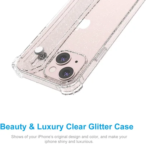 Miniatura 7 de Funda con purpurina con correa de mano compatible con iPhone 13 de 6.1 pulgadas, funda transparente brillante con correa de muñeca ajustable soporte