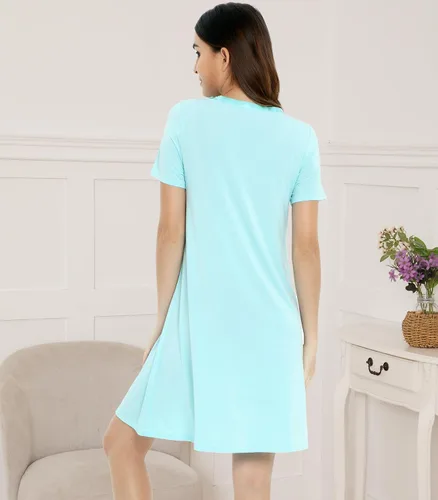 Miniatura 2 de NACHILA Camisones de viscosa para mujer, hechos de bambú, suaves camisas de dormir de manga corta, ropa de dormir suelta