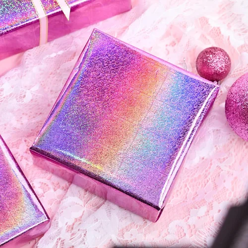 Miniatura 4 de Homeral Rollo de papel de regalo rosa holográfico con galaxia rosa brillante para cumpleaños, baby shower, despedida de soltera, boda, día
