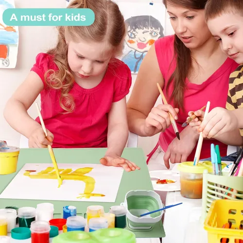 Miniatura 7 de AWOKE Tapete de pintura de silicona para protección de mesa, tapete de arte lavable de 20 x 16 pulgadas con 1 taza de agua para niños, tapete