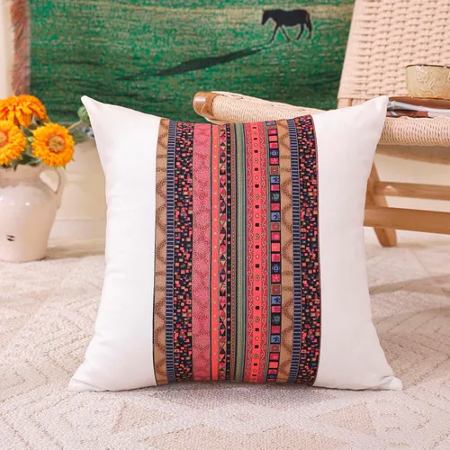 Miniatura 9 de TAOSON Funda de almohada de lino de mezcla de algodón antiguo con rayas verdes, estilo bohemio, funda de almohada con cierre de cremallera oculta
