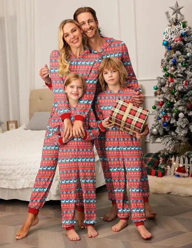 Miniatura 2 de Ekouaer Pijamas de Navidad para la familia, con capucha, de cuernos de alce, de manga larga, cómoda, para descansar
