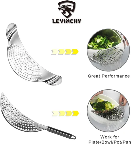 Miniatura 4 de Juego de 2 coladores de acero inoxidable, fácil de drenar, duradero, apto para lavavajillas, funciona para todos los utensilios de cocina, fideos