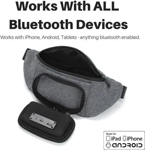 Miniatura 4 de Fannypack con altavoces. Riñonera Bluetooth para fiestas/festivales/ravos/playa/barcos. Recargable, funciona con iPhone y Android (gris)