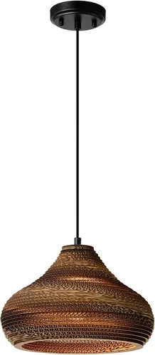 Miniatura 10 de Edvivi Lámpara colgante con pantalla cilíndrica de papel de estilo nórdico, 1 lámpara de araña de cartón marrón natural de 7.75 pulgadas