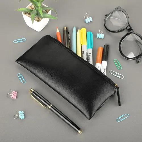 Miniatura 6 de Estuche para lápices MROCO Bolso negro para lápices Estuche de cuero PU para bolígrafos Pequeña bolsa con cremallera para lápices, bolígrafos