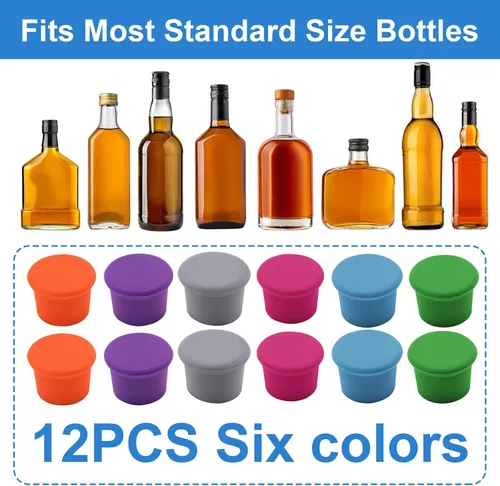 Miniatura 7 de 12 tapones de vino coloridos, corchos de vino de silicona reutilizables, tapones de champán, tapas de botellas de cerveza de bebidas, tapones