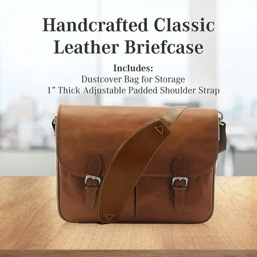 Miniatura 5 de Tony Perotti Lorenzo - Bolsa de cuero italiano para laptop de 14.5 pulgadas para hombre, maletín de cuero para computadora, bolsa de mensajero