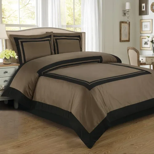 Miniatura 2 de Royal Bedding Black and Taupe Hotel - Juego de edredón de 4 piezas, 100% algodón, 300 hilos