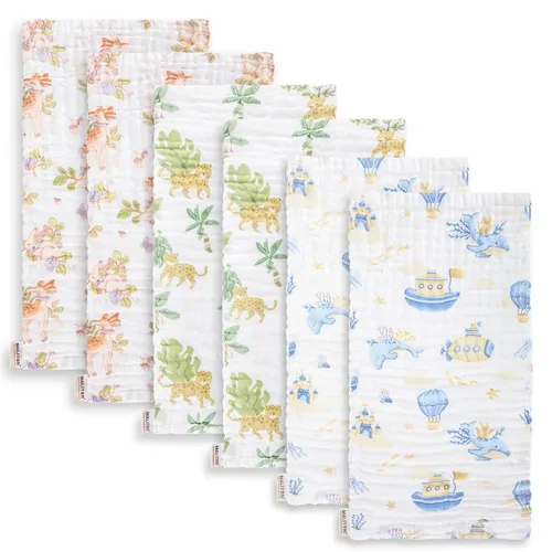 Miniatura 11 de Maliton - Paquete de 6 paños de muselina para eructos para bebé niña, grandes, 20 x 10 pulgadas, 100 % algodón, absorbentes y suaves, 6 capas, paño