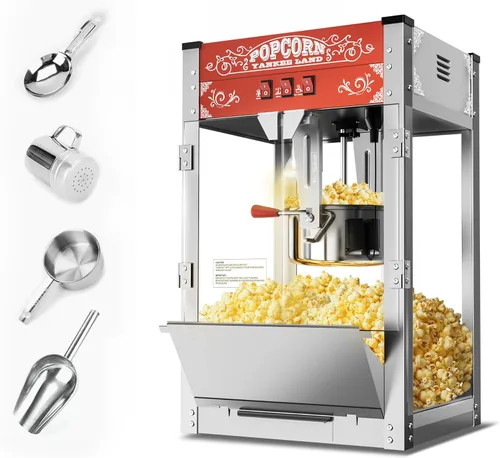 Miniatura 15 de Carro de máquina de palomitas de maíz de 8 onzas, máquina para hacer palomitas de maíz con hervidor de acero inoxidable que hace hasta 32 tazas