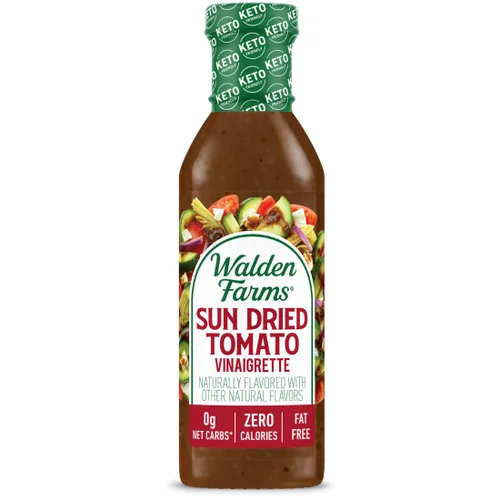 Walden Farms Vinagreta de Tomate Seco al Sol – Aderezo sin calorías, bajo en carbohidratos, apto para dieta keto, vegano, sin azúcar con rico sabor