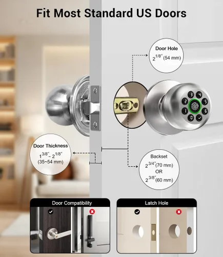 Miniatura 7 de KLLOQUE Cerradura de puerta inteligente de huellas dactilares con control de aplicación y llave, perilla de puerta de entrada sin llave, perilla