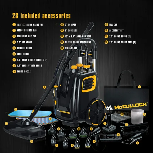 Miniatura 3 de McCulloch MC1385 Limpiador de vapor de lujo con 23 accesorios y almohadilla de microfibra de repuesto para MC1375, MC1385, 2 unidades y almohadilla