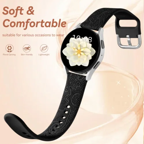 Miniatura 3 de Odbeai Correa compatible con Galaxy Watch 6, bandas grabadas florales compatibles con Samsung Watch 7, silicona suave, transpirable, impermeable