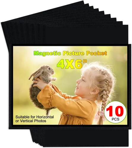 Marco de Fotos Magnético Negro CHUNNIAO 4X6 para Refrigerador, Fundas de Imanes de Fotos Negro 4X6" 10PCS