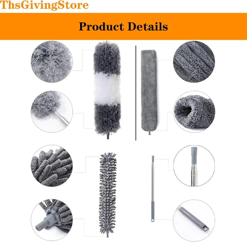 Miniatura 4 de 4 plumeros de ventilador de techo con poste de extensión de 16 a 98 pulgadas, cepillo de microfibra + trapeador de huecos + plumero de felpilla +