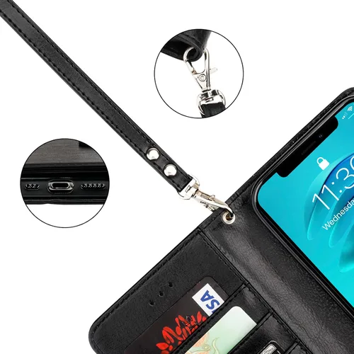 Miniatura 9 de Bocasal Funda tipo cartera desmontable para iPhone 14 Pro con bloqueo RFID, ranuras para tarjetas, soporte magnético de piel sintética de alta Negro