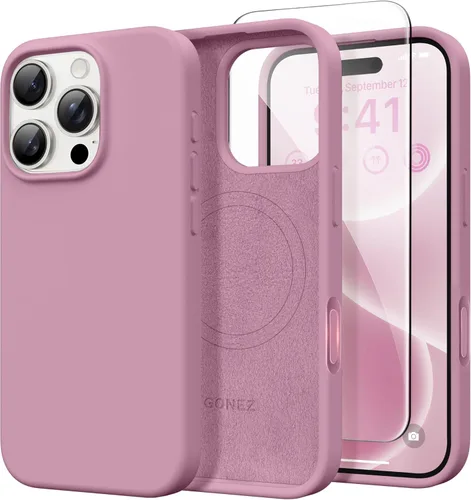 Miniatura 219 de GONEZ Funda de silicona para iPhone 14 Pro Max, compatible con MagSafe, con protector de pantalla + protector de lente de cámara, silicona líquida a