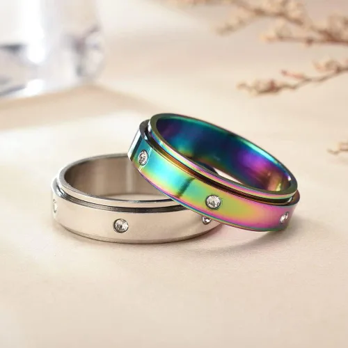 Miniatura 5 de Anillos de ansiedad para mujer, anillos giratorios para aliviar el estrés, 4 unidades, acero de titanio de 0.236 in, tamaño 5-12
