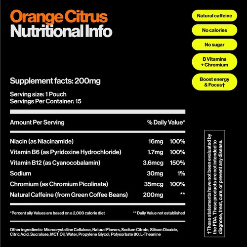 Miniatura 7 de Bolsas de Energía Wip 200mg de Cafeína Natural Vitaminas y Minerales Paquete de 4 Surtidos: Cereza Ácida, Menta, Naranja Cítrico, Fresa Kiwi