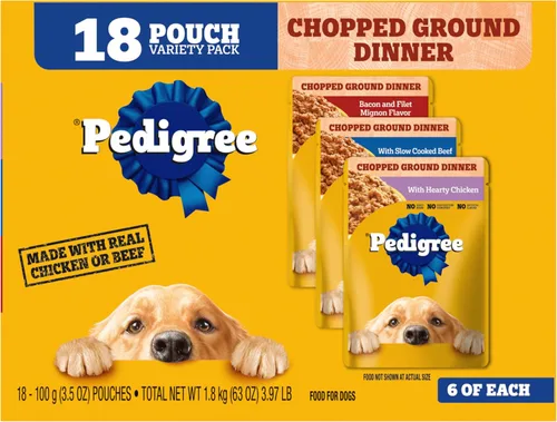 Miniatura 18 de Pedigree Cena húmeda molida y picada para perros adultos, variedad de queso, (18) bolsas de 3.5 oz
