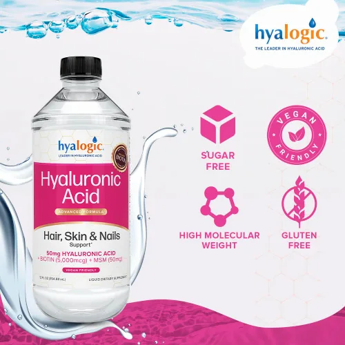 Miniatura 5 de Hyalogic Suplemento líquido de ácido hialurónico – Apoyo para un cabello, piel y uñas saludables con 5,000 mcg de biotina y 50 mg de MSM
