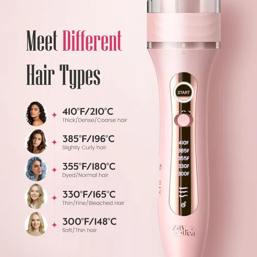 Miniatura 5 de Zavarea Rizador giratorio automático para cabello largo, varita rizadora de 1 pulgada para ondas de playa y rizos sueltos, rizador de pelo fácil Rosa