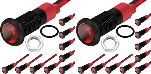 Miniatura 13 de DaierTek Luz Indicadora LED de 1/4" 12 Voltios 6mm 12V Lámpara Piloto Roja IP67 Impermeable Material de Aluminio Metal Bisel Negro Marino con Cables