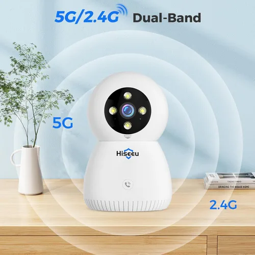 Miniatura 4 de Cámara de seguridad interior Hiseeu, 2.4G/5G 5MP, cámara para bebés y mascotas para seguridad del hogar, PTZ 360°, seguimiento automático, audio